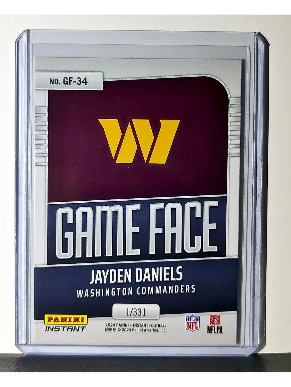 Jayden Daniels 2024 Panini Game Face #34 NFL Rookie Card Commanders 1/331
